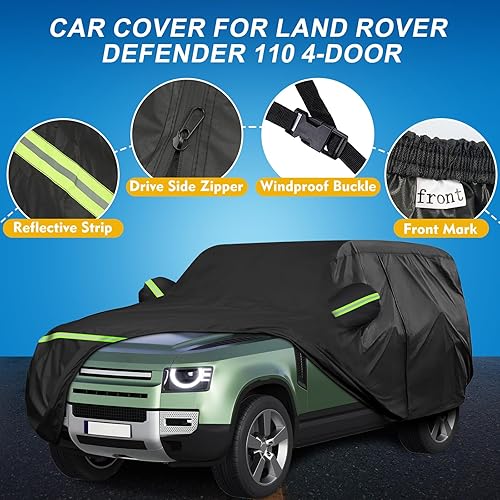 Miniatura 2 de QUNSUNUS - Funda de automóvil de 6 capas para Land Rover Defender 2020-2025, funda impermeable para todo tipo de clima, 210D, resistente al viento,