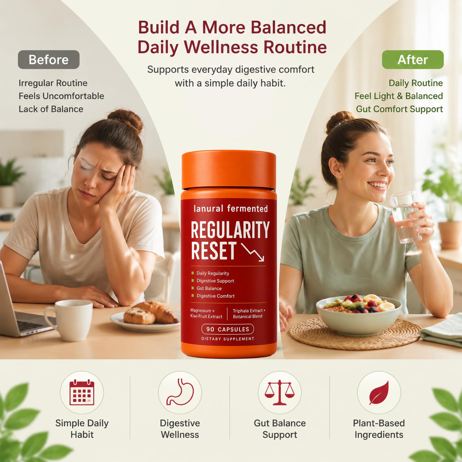 Lanural Fermented Regularity Reset, Daily Digestive Support Supplement with Magnesium, Kiwi Fruit Extract & Triphala, Gut Balance & Digestive Comfort, 90 Capsules — Amazon image 4
