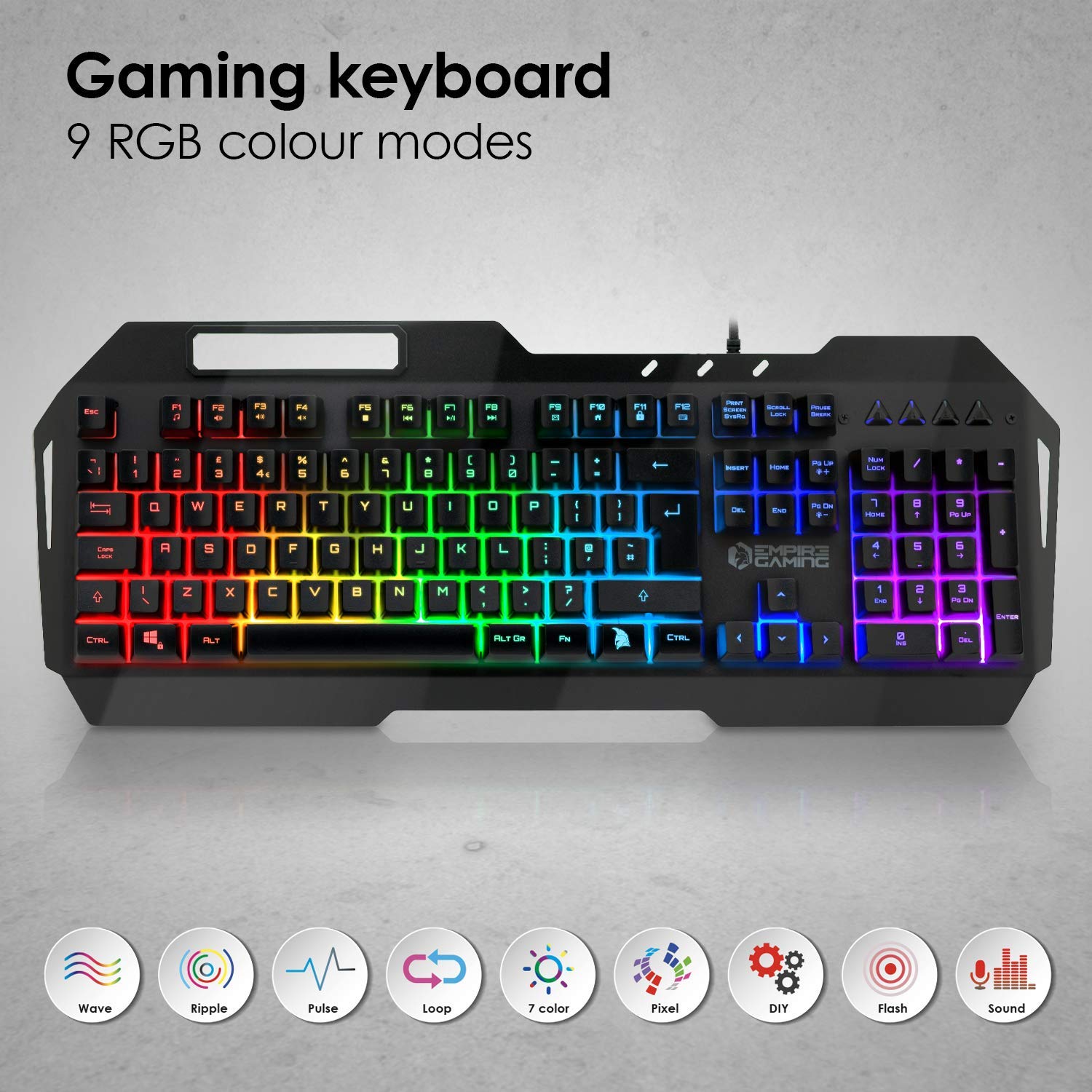 EMPIRE GAMING - Drak Fury Keyboard and Mouse Pack English – Smartphone Holder - 19 Anti-Ghosting Keys – 12 Multimedia Shortcuts - 7 3200 DPI Buttons– 11 LED RGB Back Lighting Modes – Wired USB