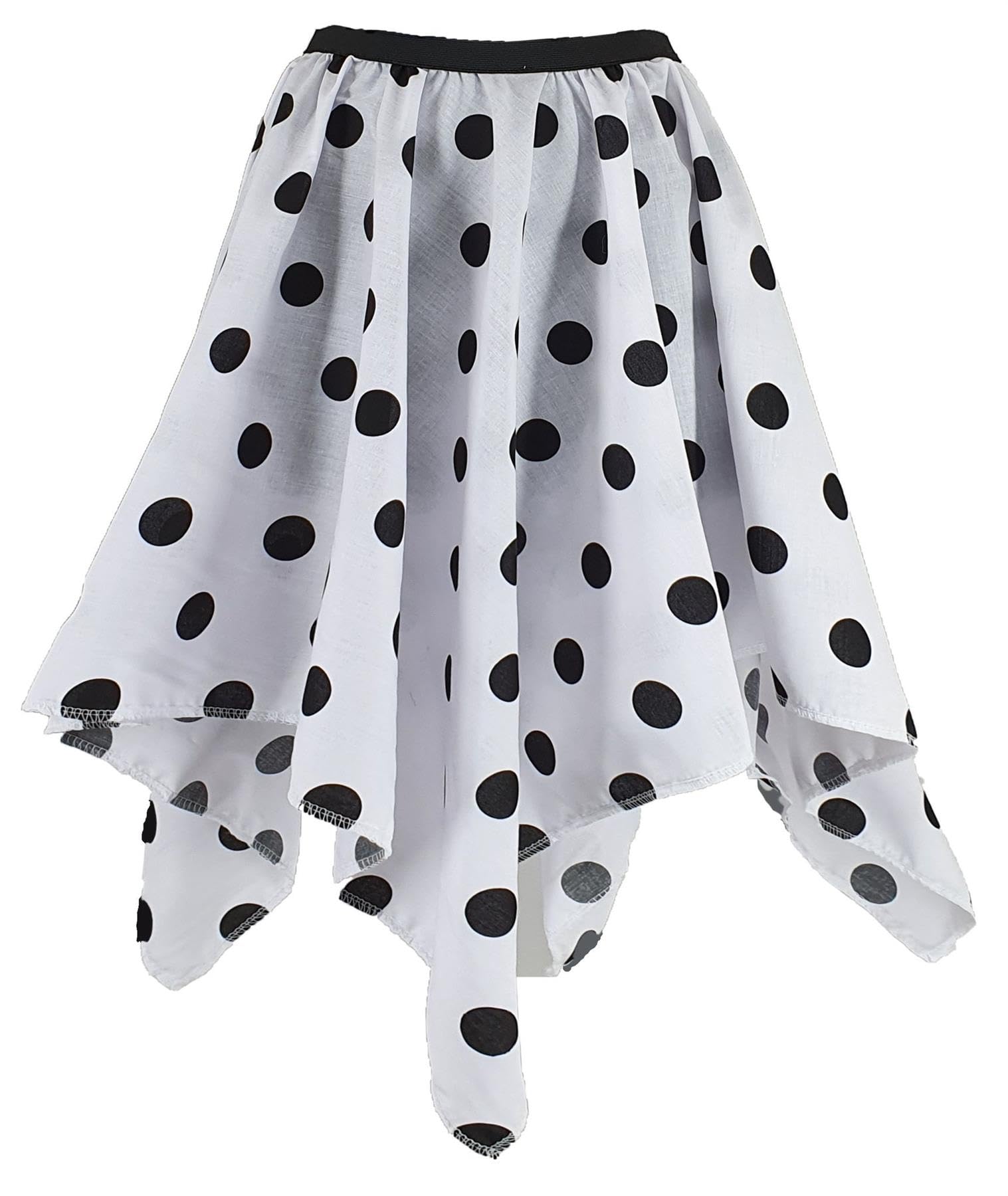 The Dragons Den Black, White Adults Cruella Dalmatian Handkerchief Skirt World Book Day Fancy Dress [S-M]