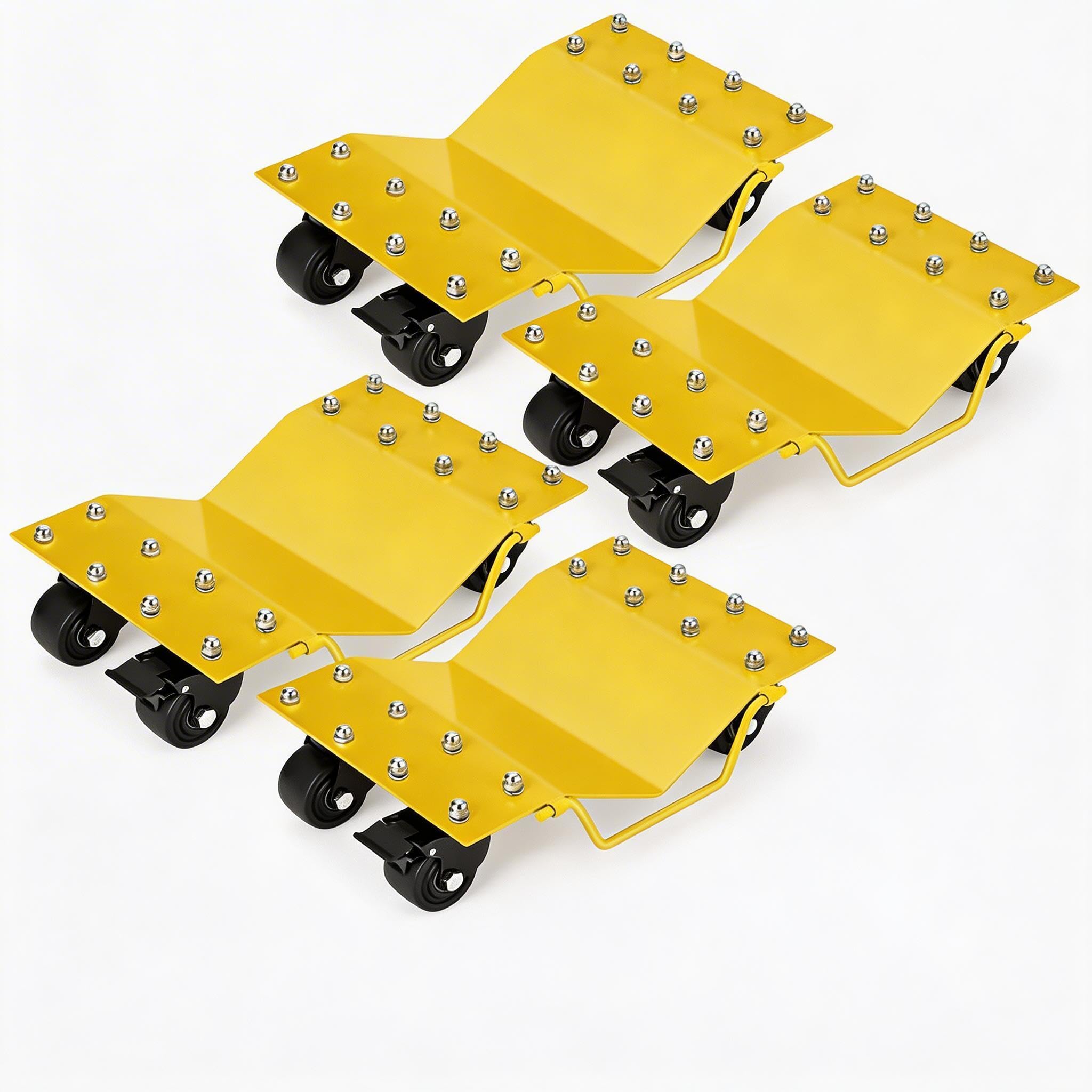 Auto Rangierhilfen Set 4tlg – Fahrzeug-Dolly Bis 3628 kg Tragkraft, 360° Drehbare Rollen, Mit Sicherheitsverriegelung, Rangierroller Für PKW, Motorrad, LKW & Boot, Werkstatt Garage, Gelb