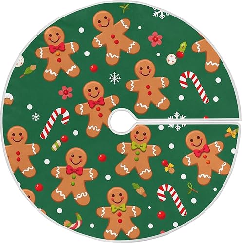 Falda de árbol de Navidad de Wamika Hombre de Jengibre 36 pulgadas Adornos de invierno Barra de caramelo verde Alfombrilla de árbol de Navidad
