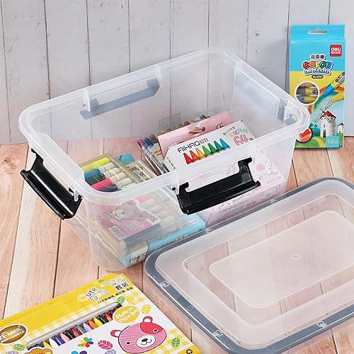 Miniatura 7 de Caja de almacenamiento de plástico transparente de 12 cuartos de galón con tapa, caja de almacenamiento con pestillo, paquete de 6