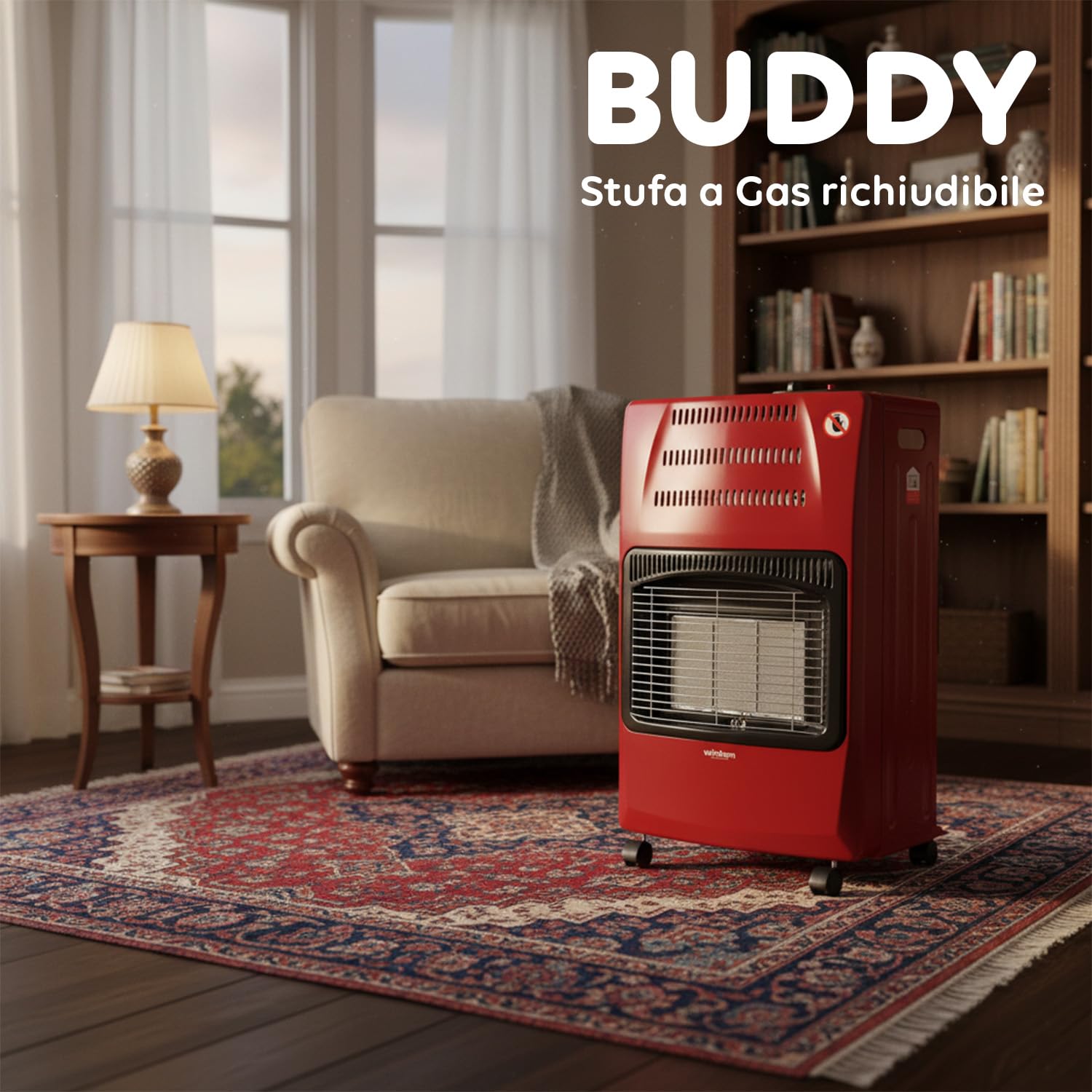 Wintem - Stufa a Gas Richiudibile 4200W con 3 Livelli di Riscaldamento, Accensione Piezoelettrica e Vano Porta-Bombola da 15Kg, Compatta e Facile da Riporre (Bordeaux)
