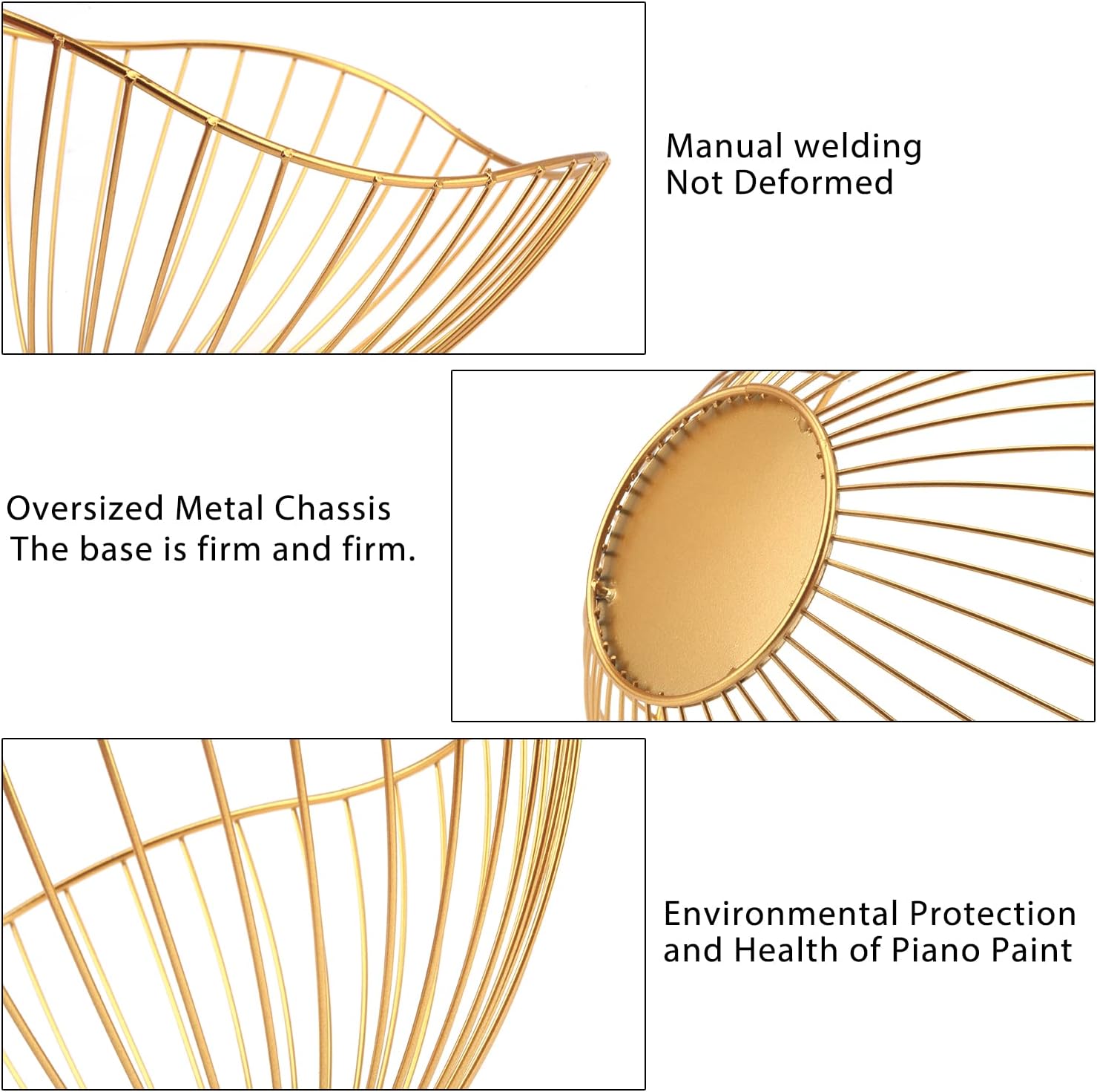 Metal Wire Fruit Basket, Gold Fruit Bowl for Kitchen Counter, Fruit Holder Stand Storage Baskets for Countertop, Home Decor, Table Centerpieces, Vegetable Bowls for Fruits, Veggies, Snacks (Gold) - Image 3