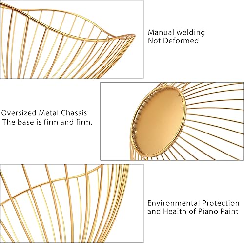 Miniatura 3 de Cesta de frutas de alambre de metal, cuenco de frutas dorado para encimera de cocina, soporte de frutas para encimera, decoración del hogar, centros