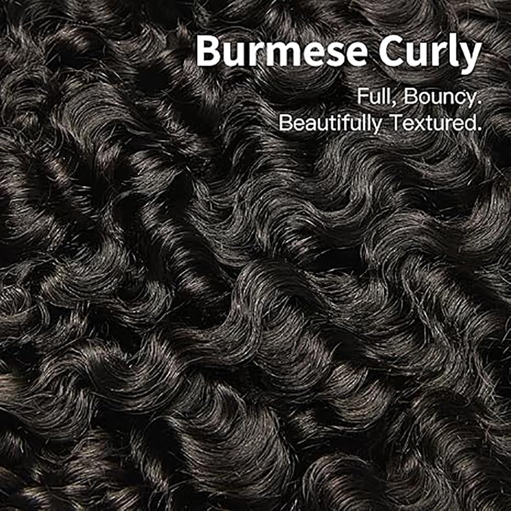 Burmese Curly Wave Bundles Human Hair Capelli Veri Tessitura Human Hair Extensions Capelli Umani Natural Black 100g/PC 300G Double Weft 3 Bundles for Women 28 30 32 Pollici