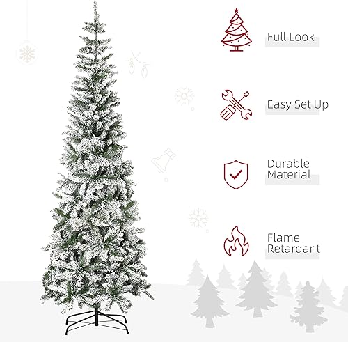 Miniatura 3 de HOMCOM Árbol de Navidad artificial de pino delgado sin luz de 7.5 pies con ramas realistas y 668 puntas