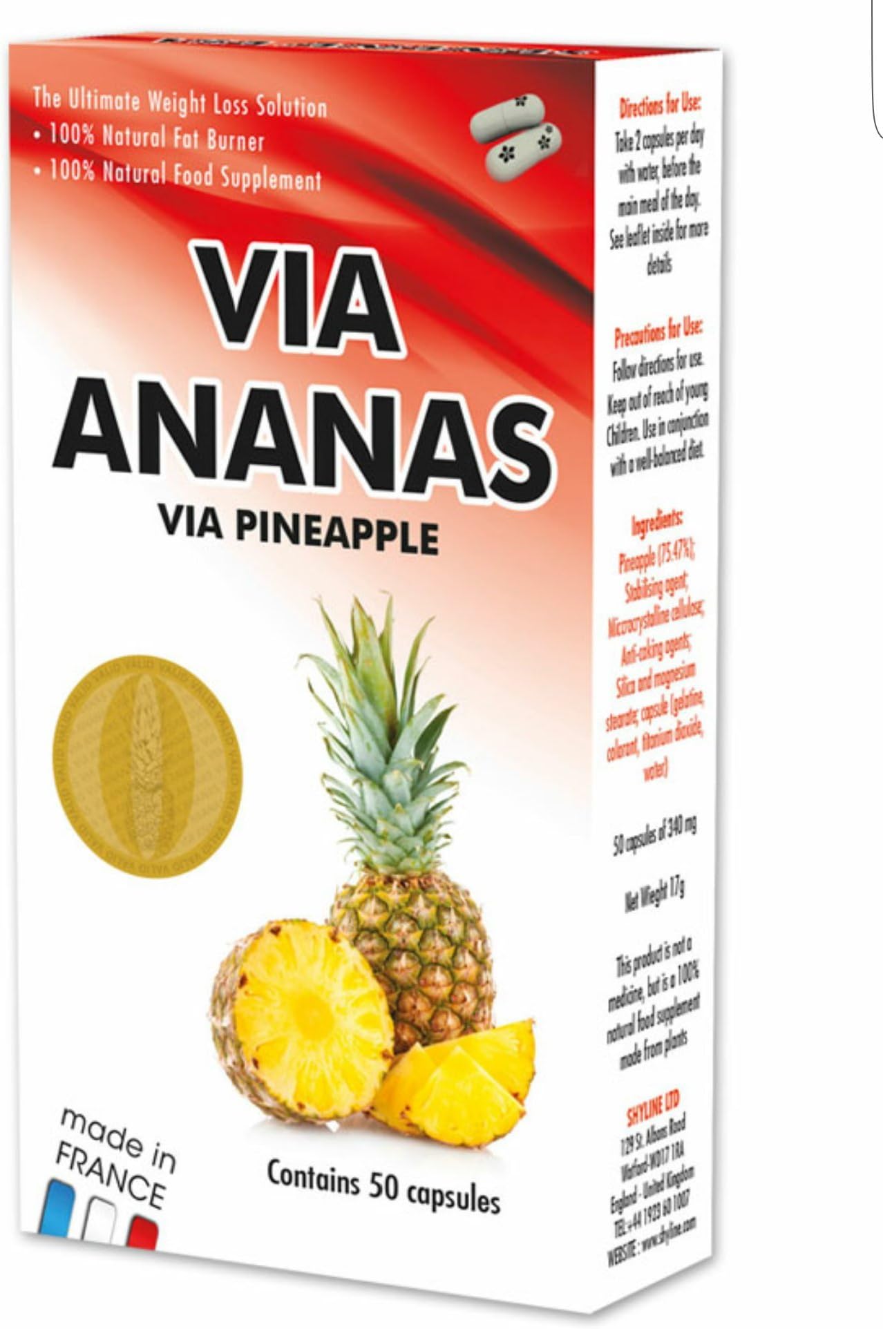 Via Ananas, Slimming Pills, Fat Burner Capsules, Weight Loss Pills, 100% Natural Food Supplement