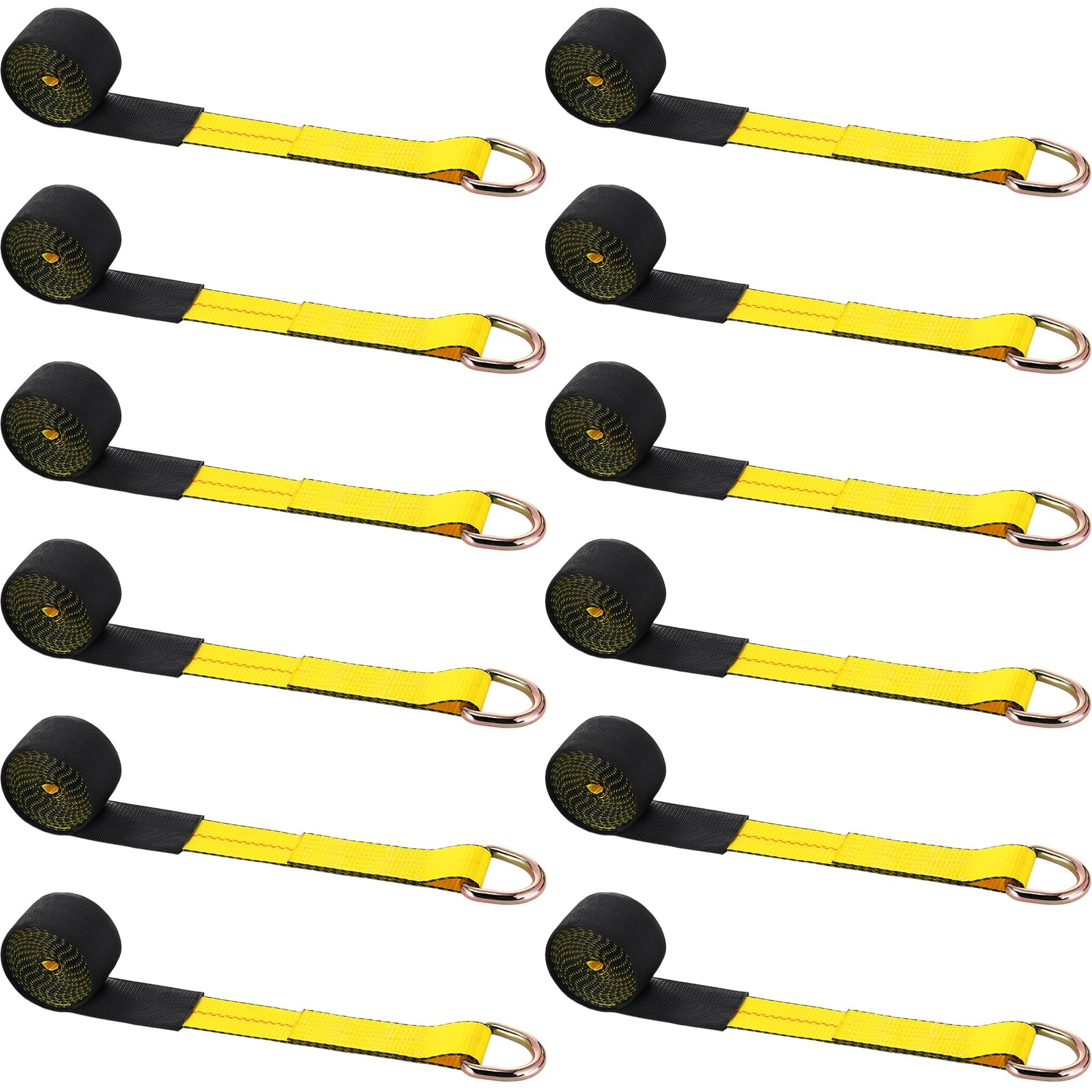 12 Stück Lasso Abschlepprad Hebegurt mit D-Ring 35,5 mm Reißfestigkeit 0kg Selbstzurrung für Anhänger Anhänger Abschleppwagen Abschleppwagen (5,1 x 3