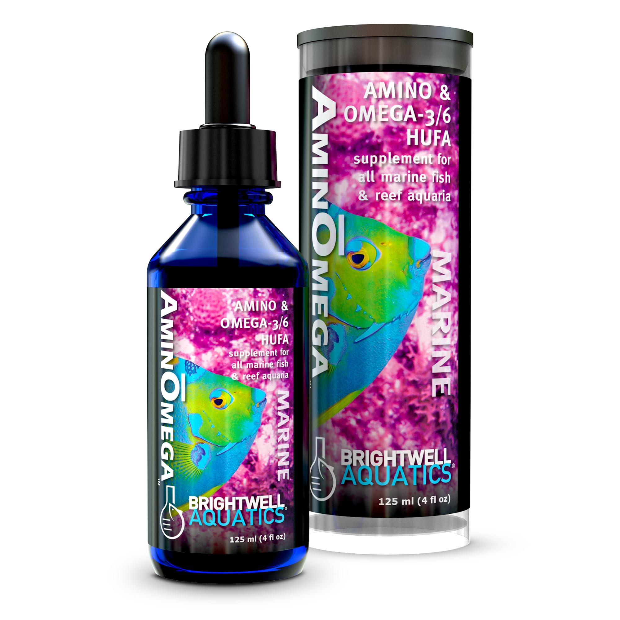 Brightwell Aquatics AminŌmega Amino Acid Omega-3 6 Supplement for Enriching Live Prepared Foods Supports Color Growth Recovery in Marine Fish Corals Inverts, 125 ml 125-ml