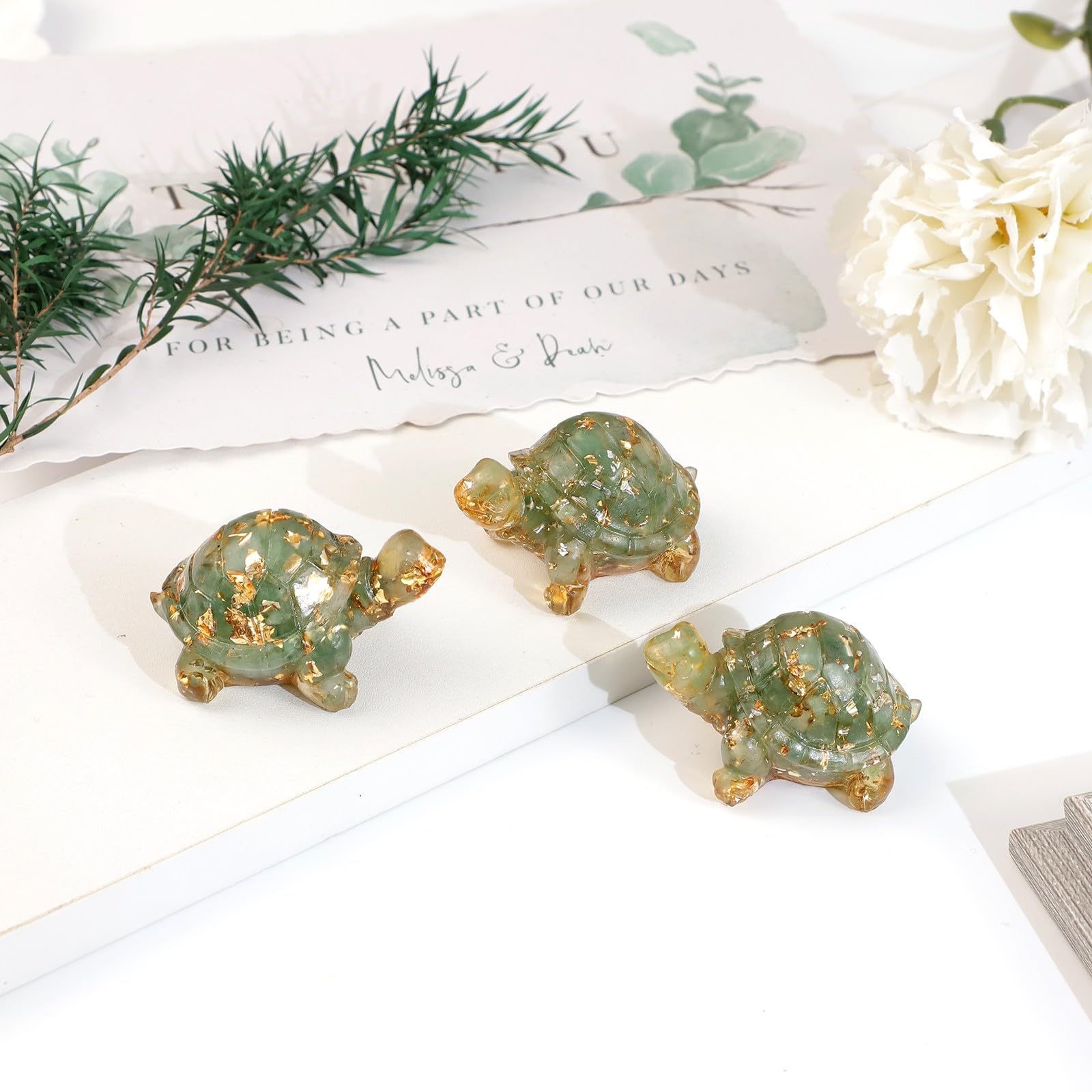 mookaitedecor Set of 2 Resin Green Aventurine Crystal Turtle Tortoise Ornament Home Desk Decor - Image 4
