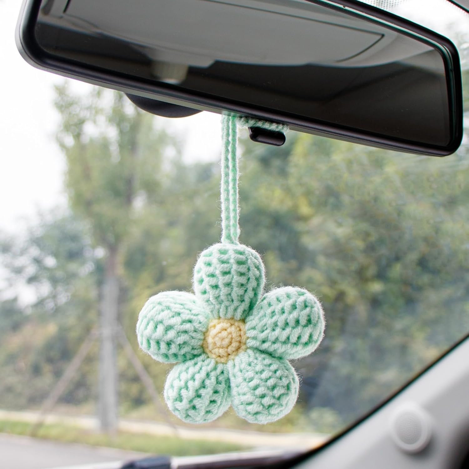 Cute Crochet Flower Car Accessories for Women Rear View