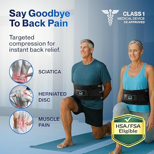 Vista 2 de Modvel Soporte de espalda para dolor de espalda baja para mujeres y hombres - Cinturón de soporte lumbar para ciática, hernia de disco, tensión