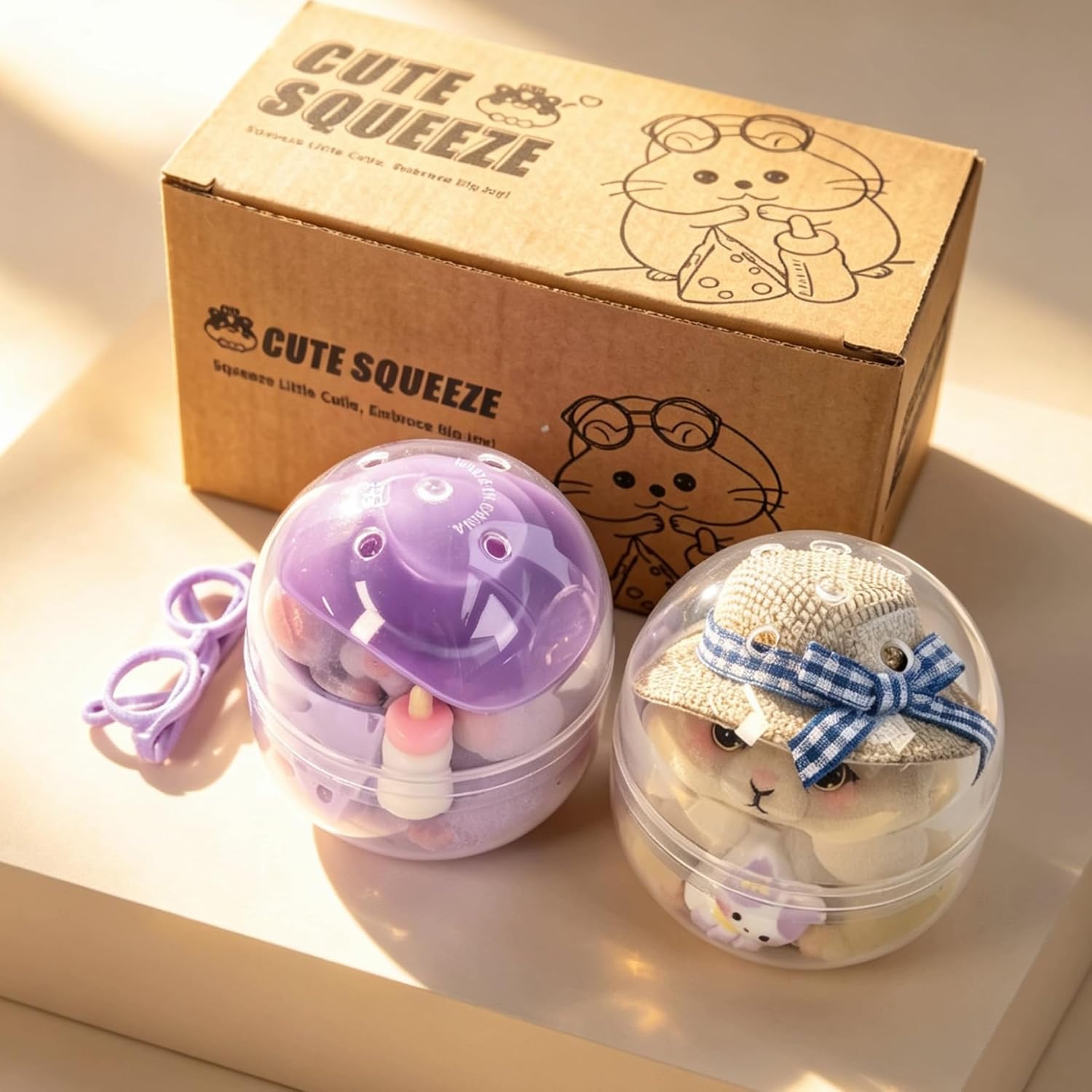 2-Pack Cute Squeeze Handmade Taba Squishy Cat & Hamster Toy Set, Ultra Soft Silicone Squishy Fidget Gift for Adults & Kids (2-Pack Hamster & Cat Set)