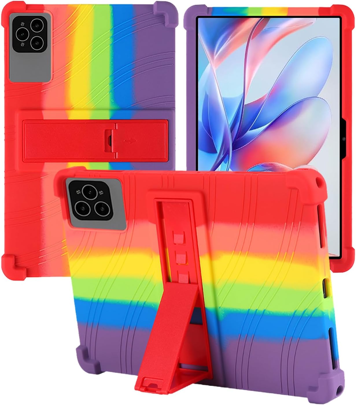 for Crelander 10.1 inch Tablet Case,BOVUGAC Soft Silicone Adjustable Stand Shockproof Kids Friendly for Crelander T40 10.1" Tablet(Rainbow)