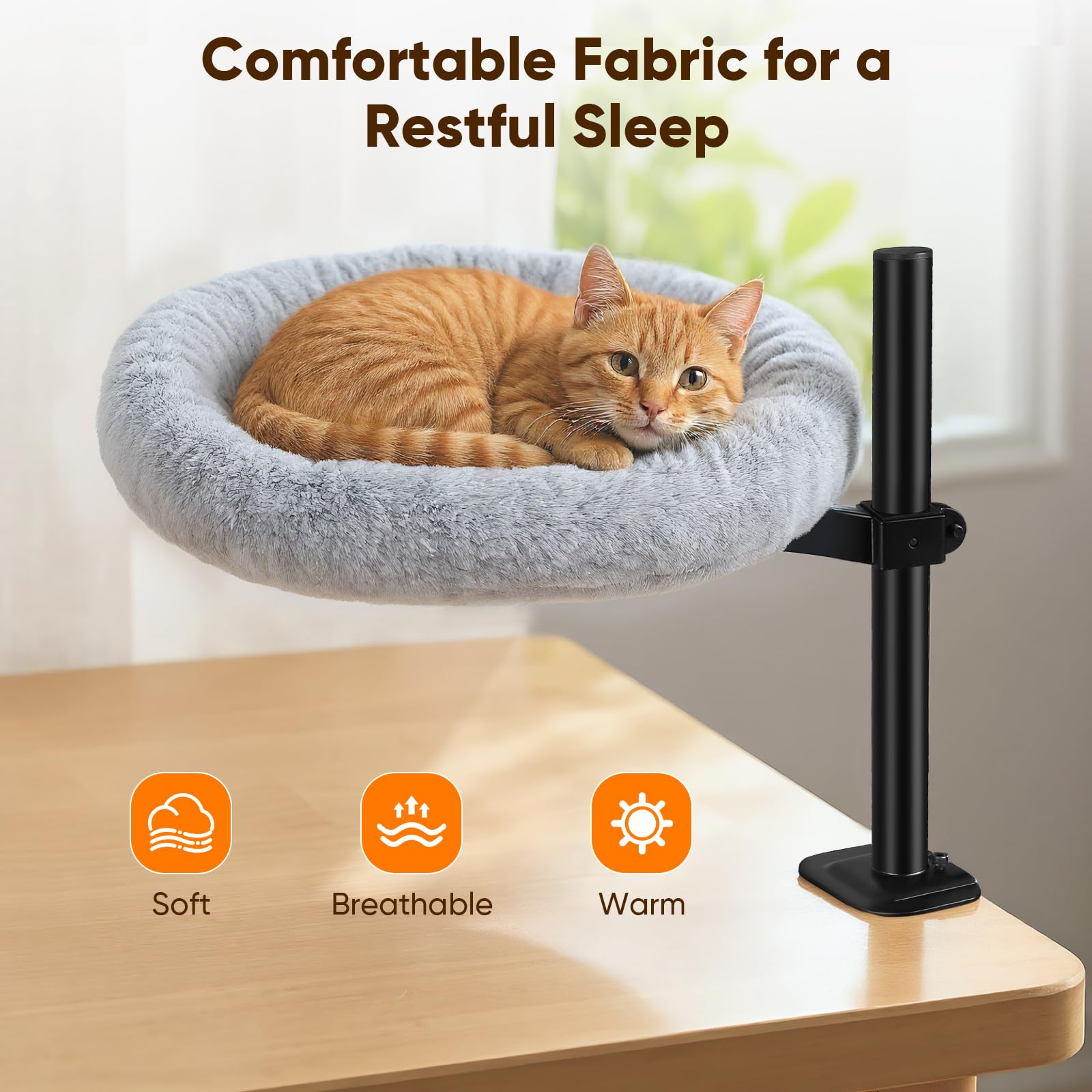 Lit bureau pour chat, Hamac chat pivotant à 360° et réglable en hauteur