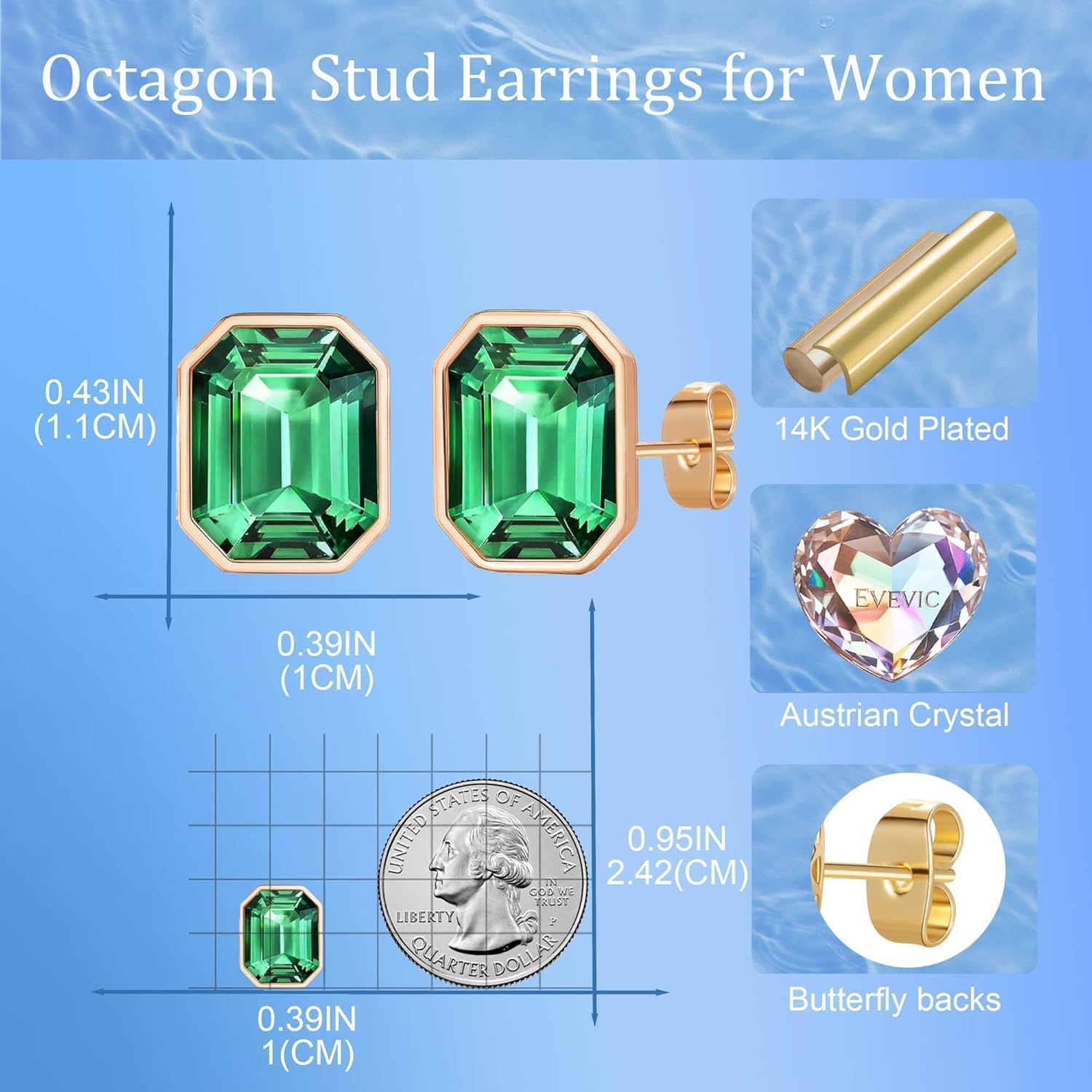 Austrian Crystal Octagon Stud Earrings for Women Fashion 925 Sterling Silver Hypoallergenic Jewelry - Image 6