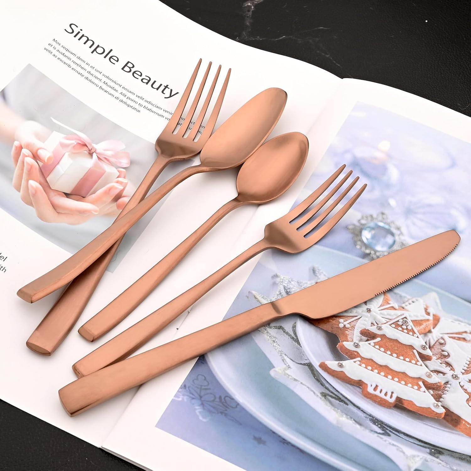 20-piece Matte Copper Cutlery Set, 18/10 Stianless Steel Heavy Tableware Set Include Dinner Knife/Fork/Spoon, Service For 4, Satin Finished