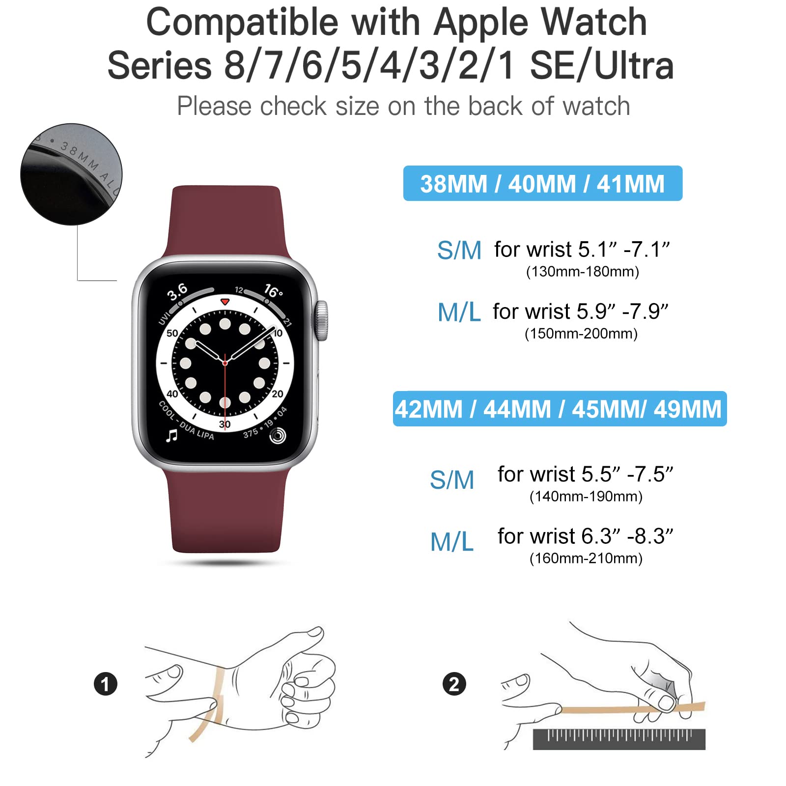 CeMiKa Cinturino Compatibile per Apple Watch Cinturino 38mm 40mm 41mm 42mm 44mm 45mm 46mm 49mm, Silicone Cinturini per iWatch Series 10 9 8 7 6 5 4 3 2 1 SE, 42mm/44mm/45mm/49mm-M/L, Vino Rosso