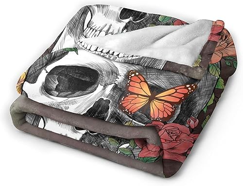 Miniatura 2 de Manta de calavera de azúcar y flores, regalos de calavera para mujeres, cálida manta de felpa acogedora para dormitorio, sala de estar, sofá y