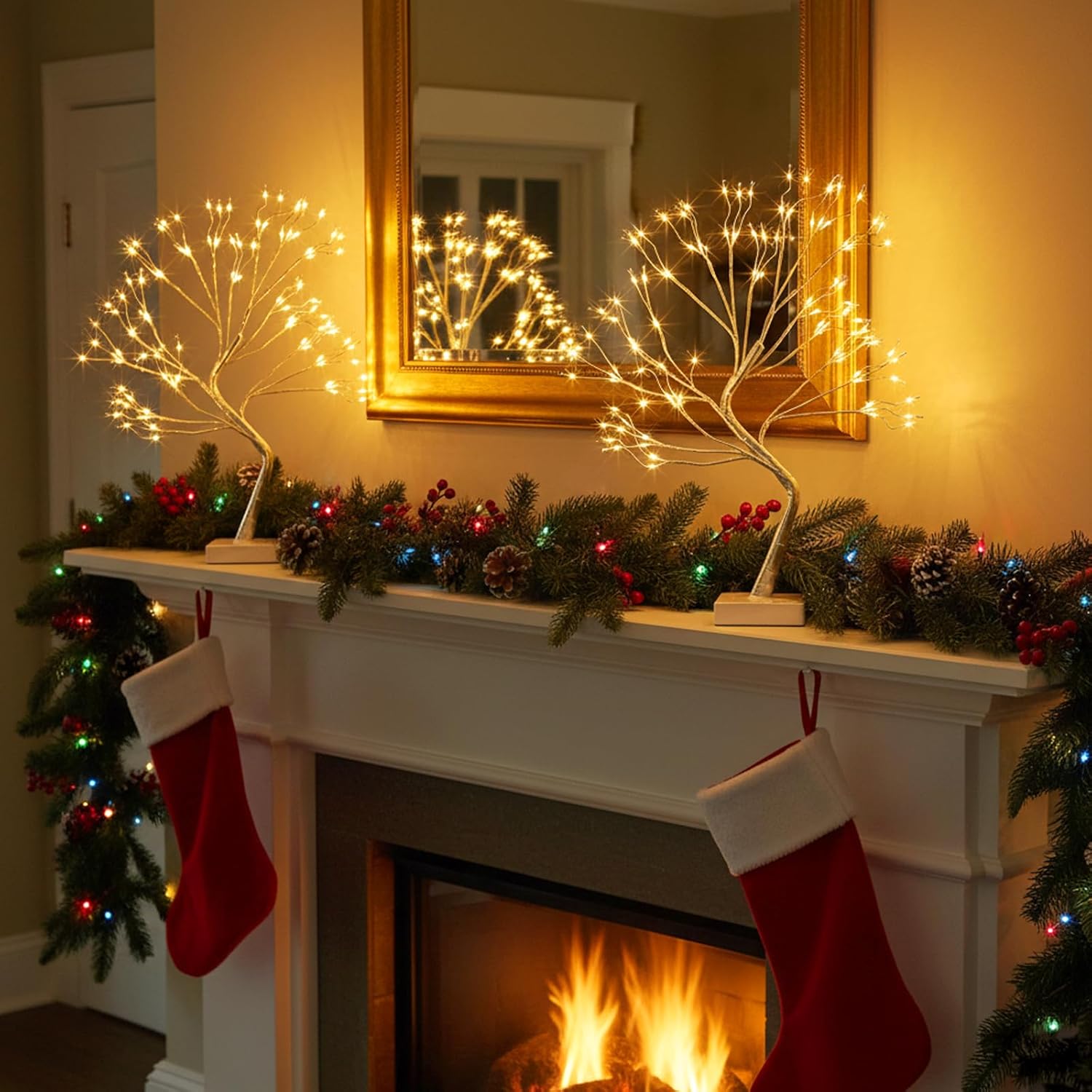 EAMBRITE Fairy Light Tree, 108 Led Light up Trees Decor Indoor, 8 Modes Fairy Light Spirit Tree for Christmas Decorations, USB& Battery Tabletop Bonsai Tree for Home Bedroom Decorations (2 PK, Sliver) - Image 7