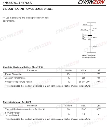 Miniatura 6 de (Paquete de 100piezas) chanzon bzx55C20(1N5250b) Zener Diodo 0,5W 20V DO-35(do-204ah) Axial diodos 0,5W 20V,