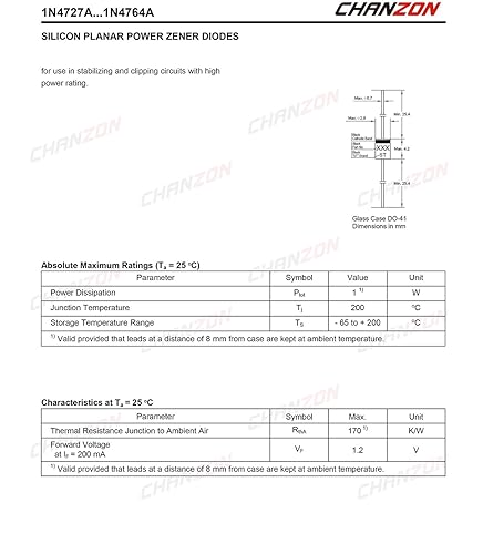 Miniatura 2 de Paquete de 100 piezas Chanzon 1N4735A 1N4735 Power Zener Diodo 1W 6.2V DO-41 (DO-204AL) Diodos axiales 1 vatio, 6.2 voltios, 6V2