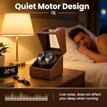 Mcbazel Double Automatic Watch Winder Box, Automatic Watch Display Storage Rotation Wristwatch Box with 2 Slots-Brown