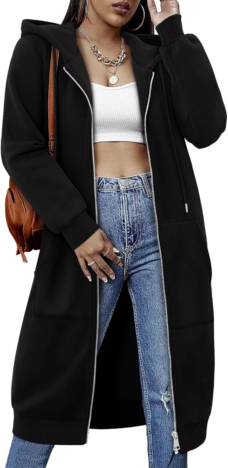 StunShow Womens Zip Up Hoodies Fleece Long Oversized Sweatshirt Jacket Casual Fall Coat with Pocket(S-3XL)