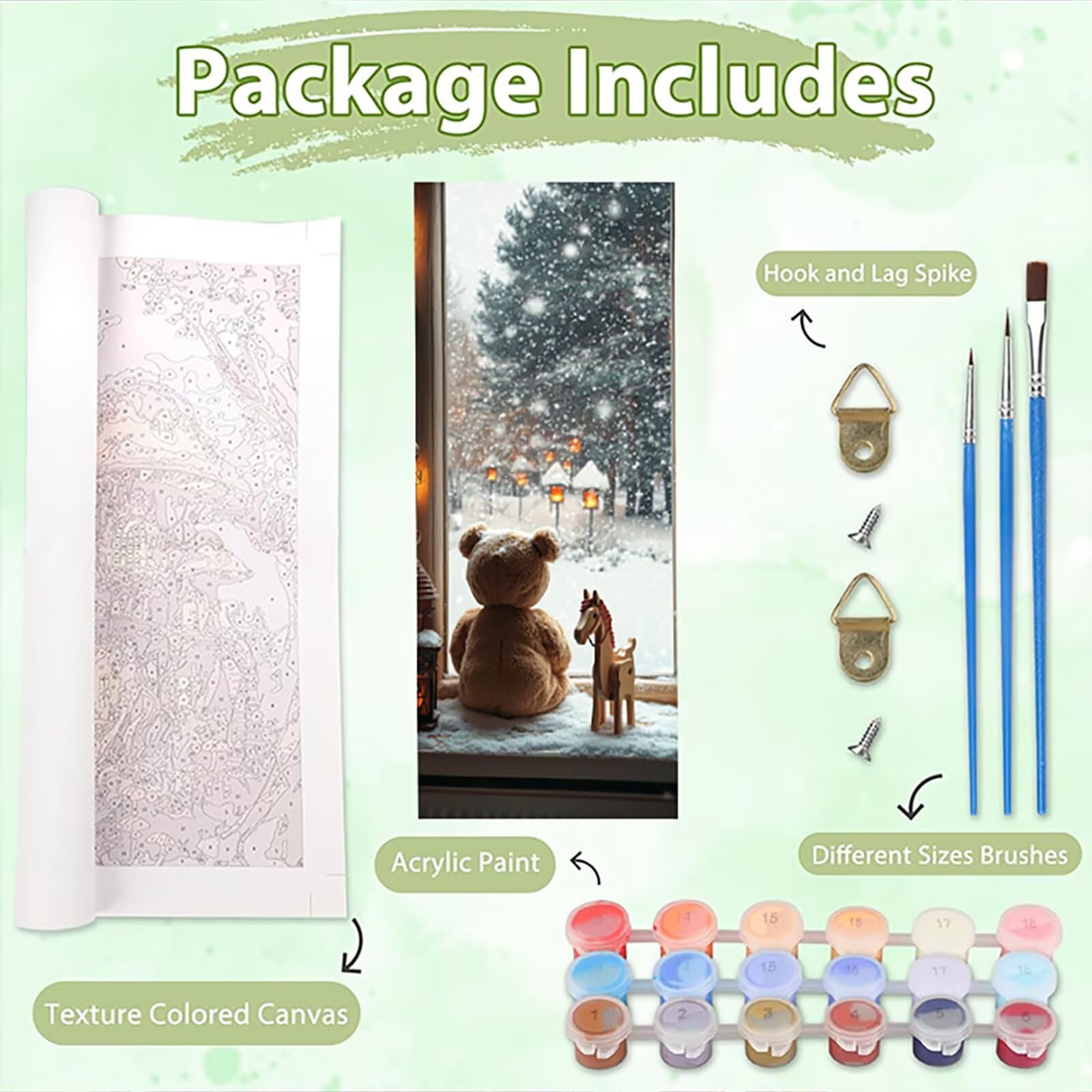 Malen Nach Zahlen 50x150cm Leinwand Fensterbänder Malen Nach Zahlen Erwachsene mit Ohne Rahmen, DIY Kreativ Set für Erwachsene mit Pinseln und Acrylfarbe, Zimmer Deko Bär Landschaft Geschenk, P0M-545