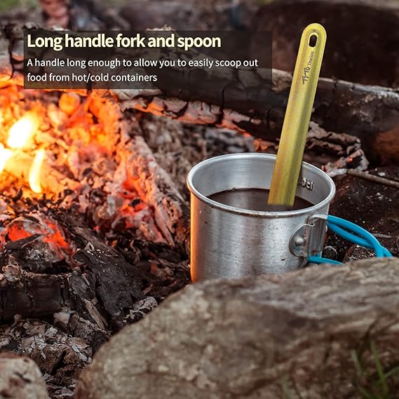 TiTo Titanium Long Handle Spork and Spoon Eco-Friendly Ultralight Portabale Flatware for Outdoor Camping Backpacking Hiking Travel Picnic Tableware with Bag (2Pcs Blue)