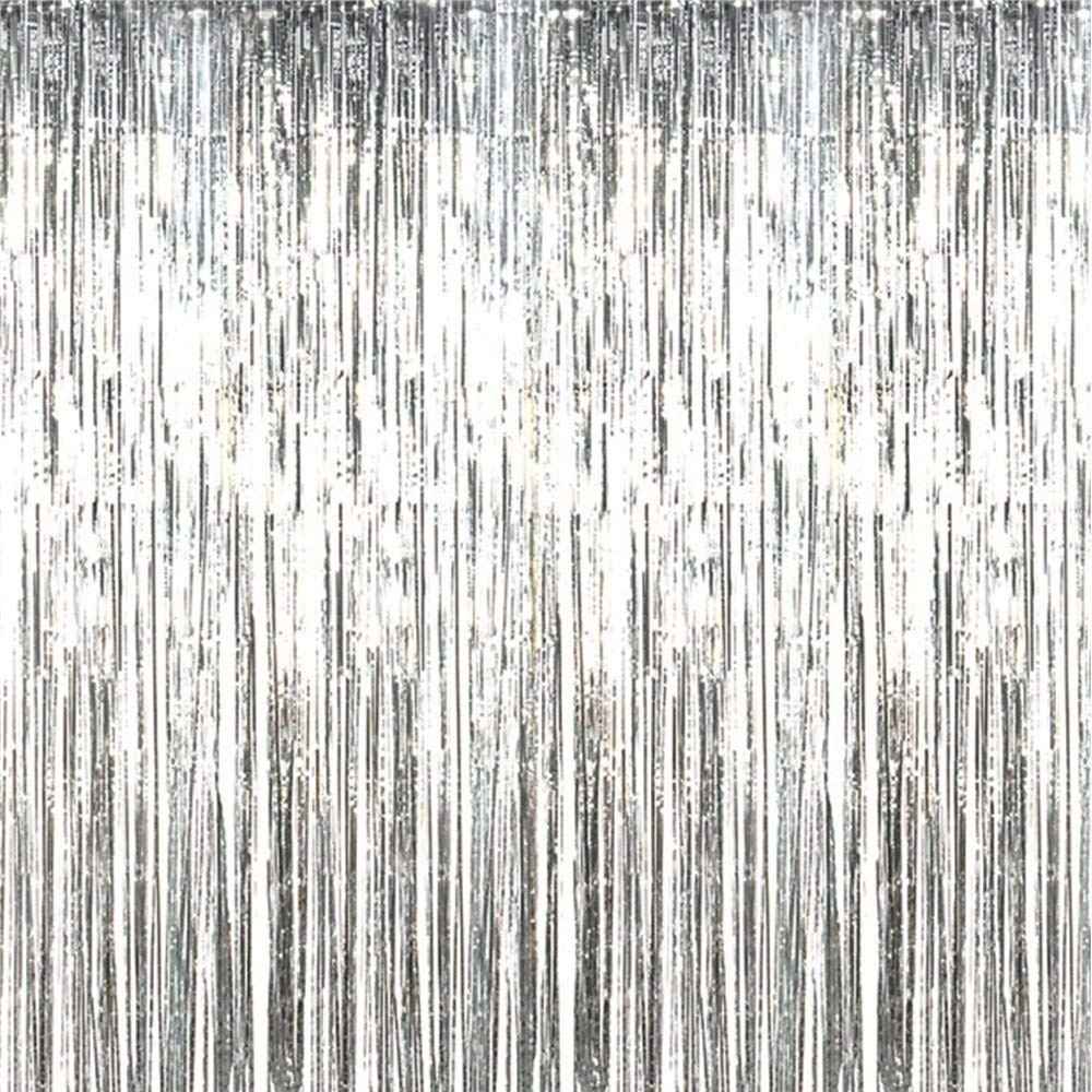 2M-3M Foil Fringe Tinsel Shimmer Curtain Door Wedding Birthday Party Decorations (2.5m, Silver)