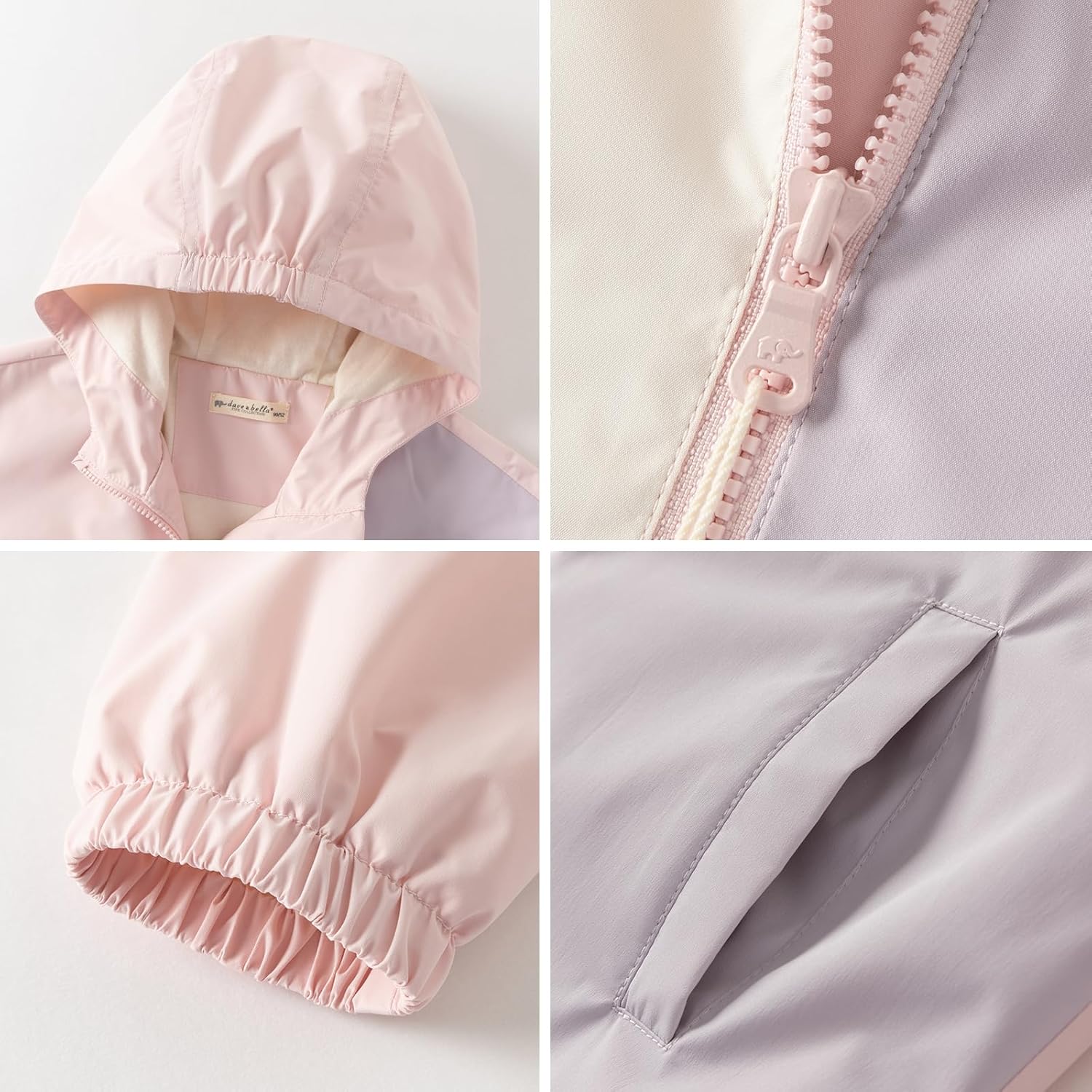 DAVE&BELLA Toddler Rain Jacket for Girl Boy Waterproof Windbreaker Outwear Coat Kids Hooded Zipper Lightweight Spring Jacket
