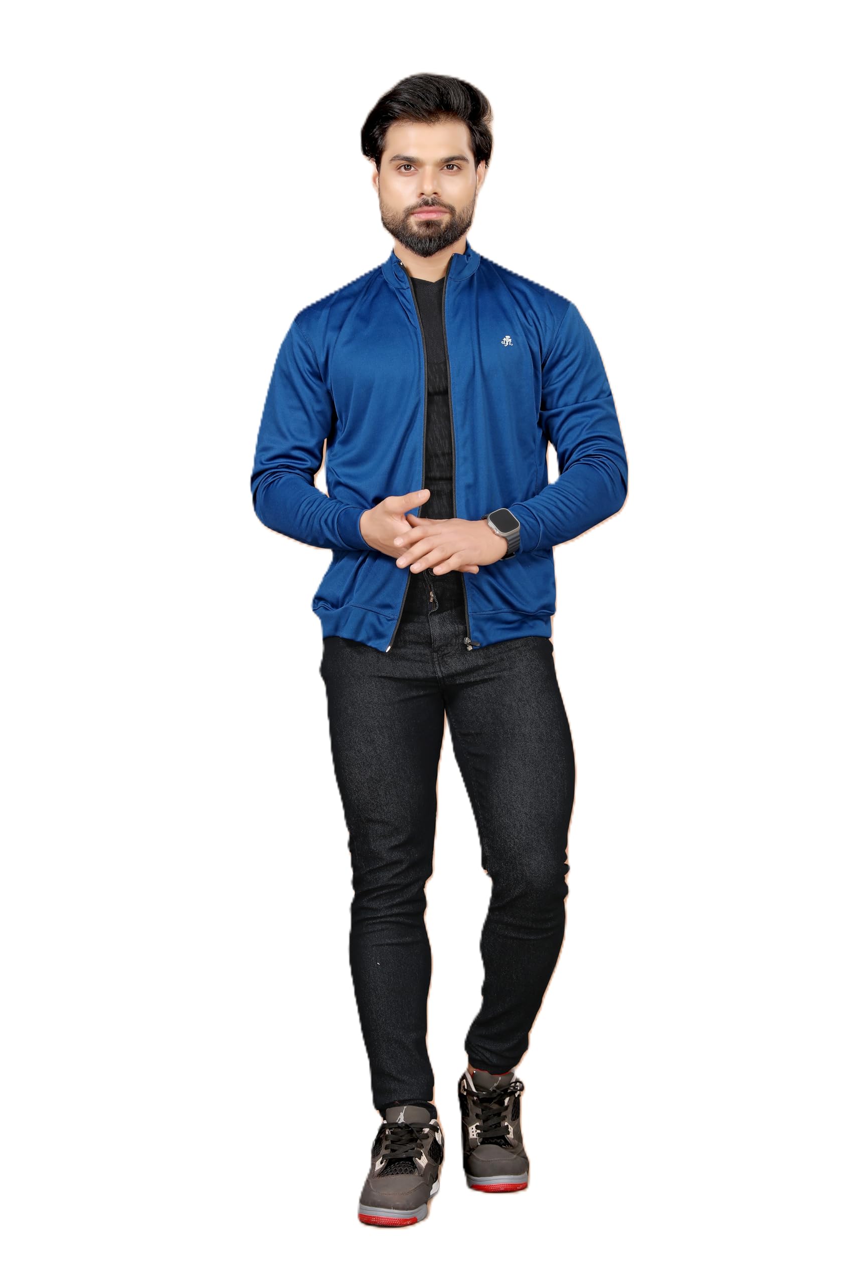 Global Desi Modern Lifestyle Men's Cotton Blend Bomber Jacket, Full Zip Front, Casual Wear, Stylish Fit in neutral
