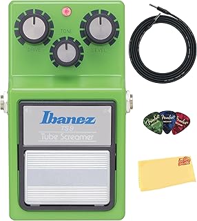 Ibanez TS9 Tube Screamer Overdrive Pedal Bundle with Instrument Cable, Picks, and Austin Bazaar Polishing Cloth
