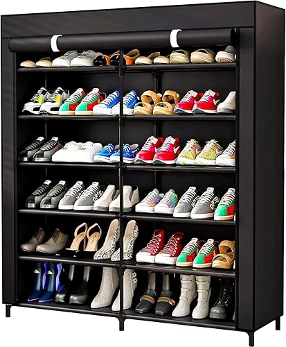 Miniatura 8 de Organizador de zapatos de 9 niveles, armario de zapatos de pie con cubierta de tela no tejida a prueba de polvo (22.83 x 11.4 x 63) (negro, 9