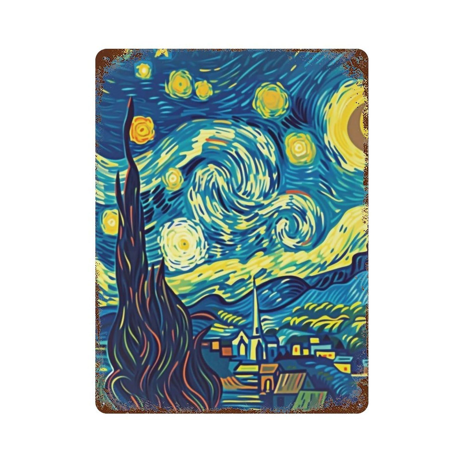 YHGERTKU Cartoon Starry Night 03 Wall Art Retro Iron Vintage Metal Tin Sign Poster Modern Decor for Living Rooms Gift 40x30cm