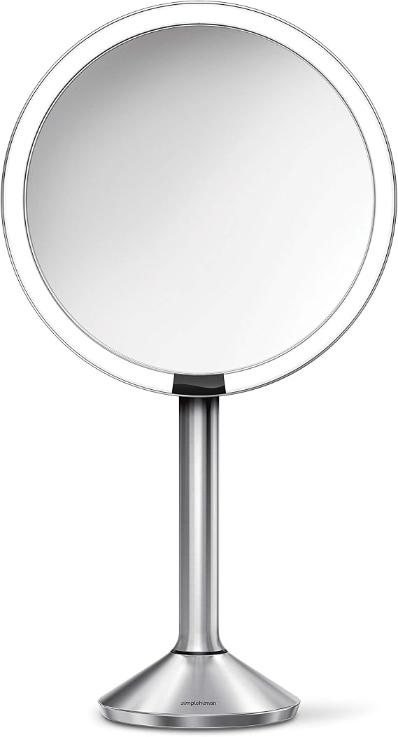 simplehuman 8 Pro Round Sensor Makeup Mirror, 5x + 10x Dual Magnification, Rechargeable and Cordless, Brushed Stainless Steel