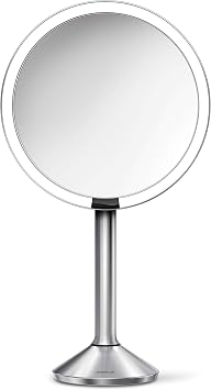 simplehuman 8 Pro Round Sensor Makeup Mirror, 5x + 10x Dual Magnification, Rechargeable and Cordless, Brushed Stainless Steel