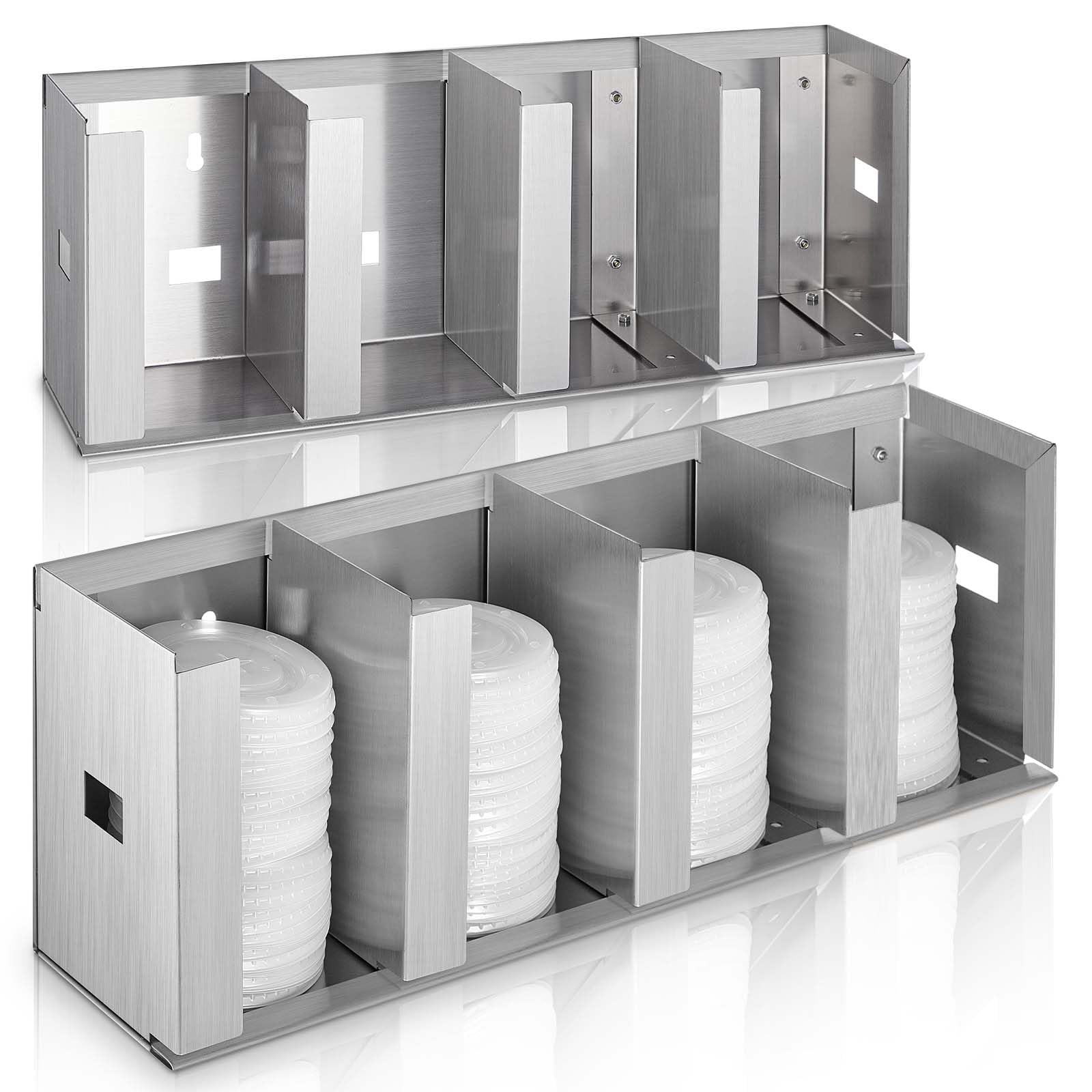 Hicarer Dispenser Per Tazze E Coperchi In Acciaio Inox 4 Scomparti – Organizer Regolabile Per Cucina, Bar E Ristoranti