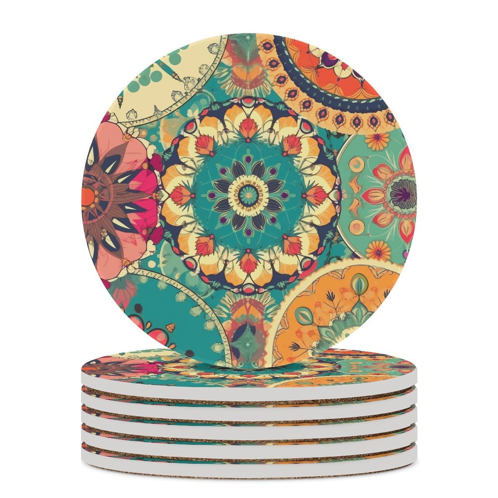 Sottobicchieri rotondi con supporto per tavolino da caffè, sottobicchiere in ceramica con base in sughero, sottobicchiere in pietra in ceramica per bevande fredde o calde, 10 cm