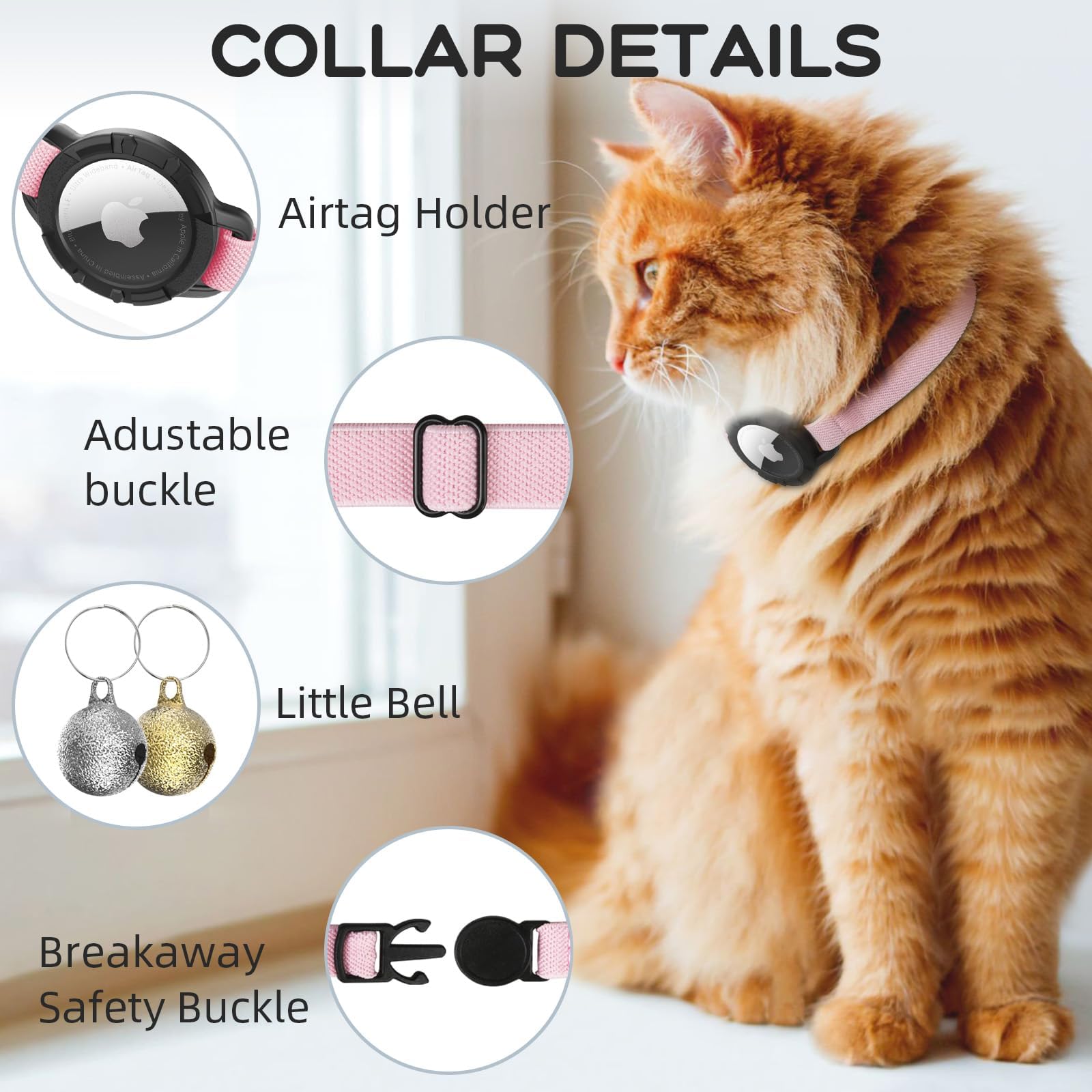 AirTag Cat Collar, Stretchy Kitten Collar with Apple Air Tag Holder and Bell - Image 3