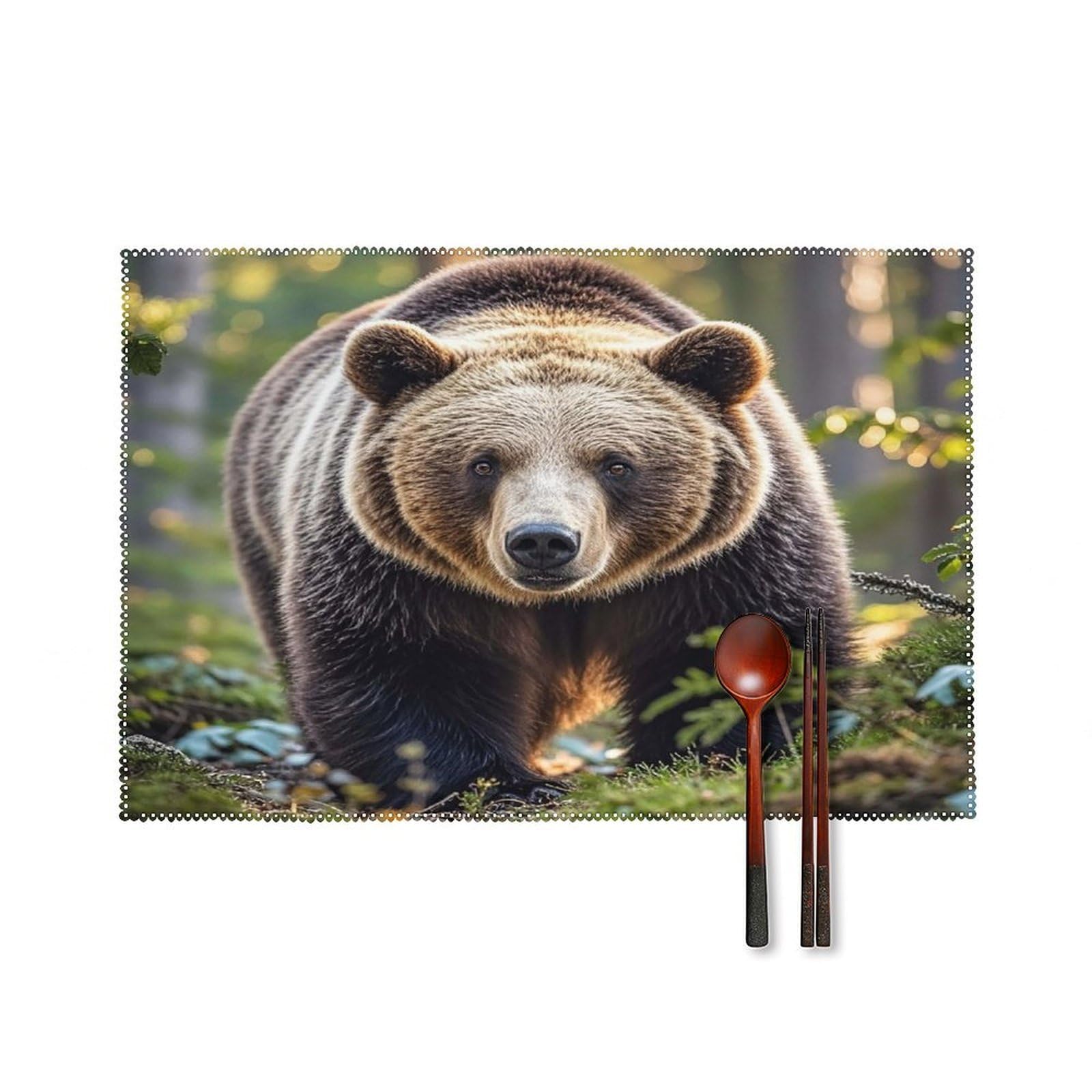 Bear Placemats Set of 6 Washable Farmhouse Dining Table Mat Non Slip Heat Resistant Non-Slip Place Mats Easy Clean Table Protective Placemats for Indoors & Outdoors
