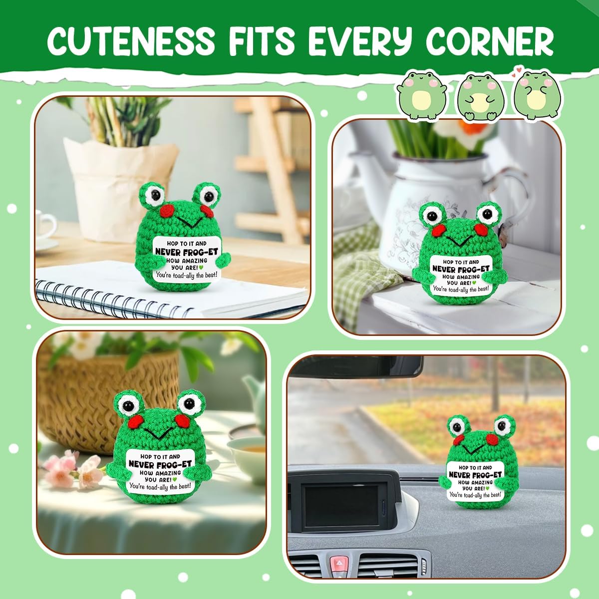 Tiny Detalles Fathers Day Dad Gifts from Daughter Son Wife, Mini Frog Crochet Birthday Gifts for Mom Dad, Inspirational Gift Ideas for Women, Teachers, Friends, Coworkers, Cute Crochet for Frog Decor