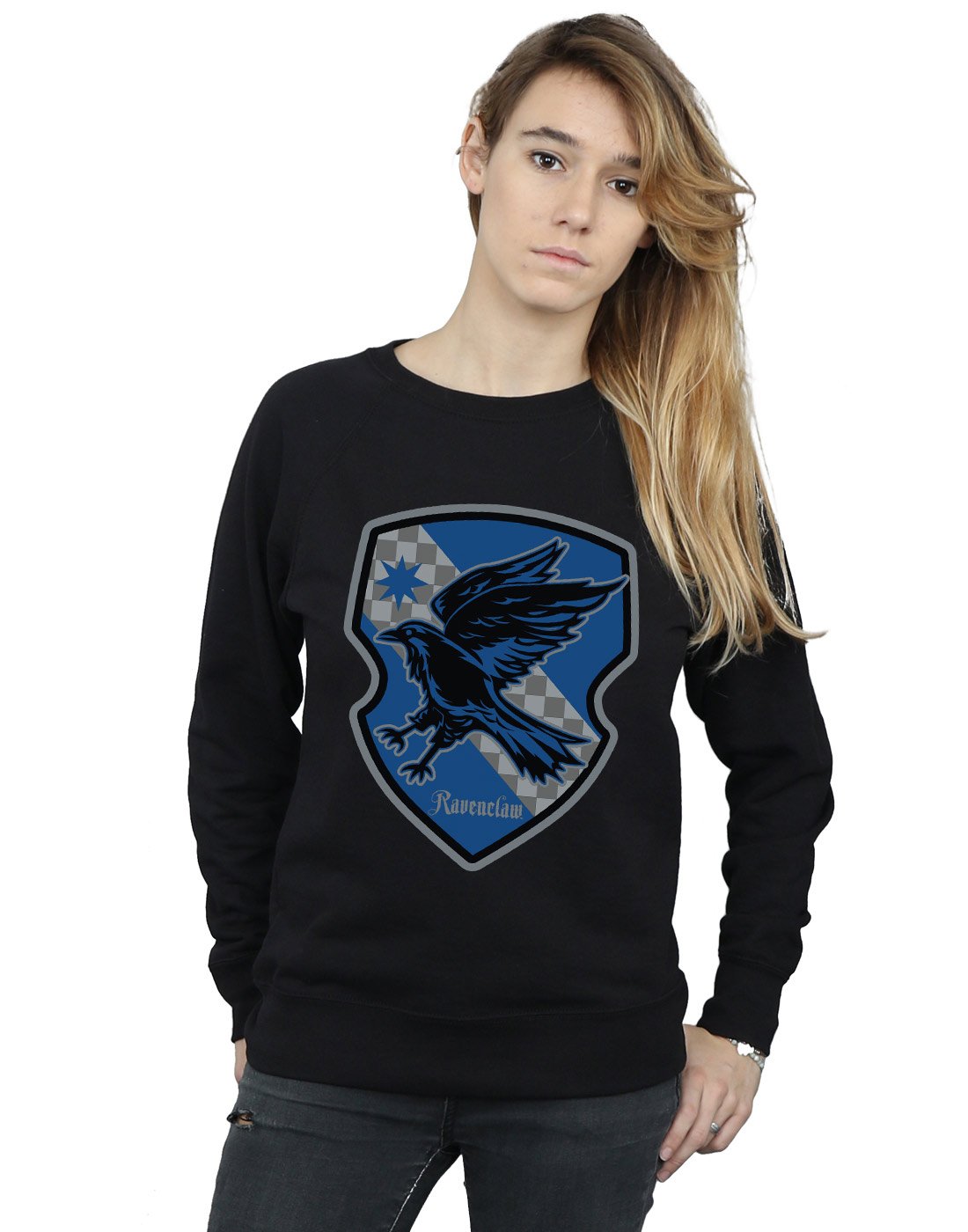 Harry Potter Women's Ravenclaw Crest Flat Sweatshirt Black Medium