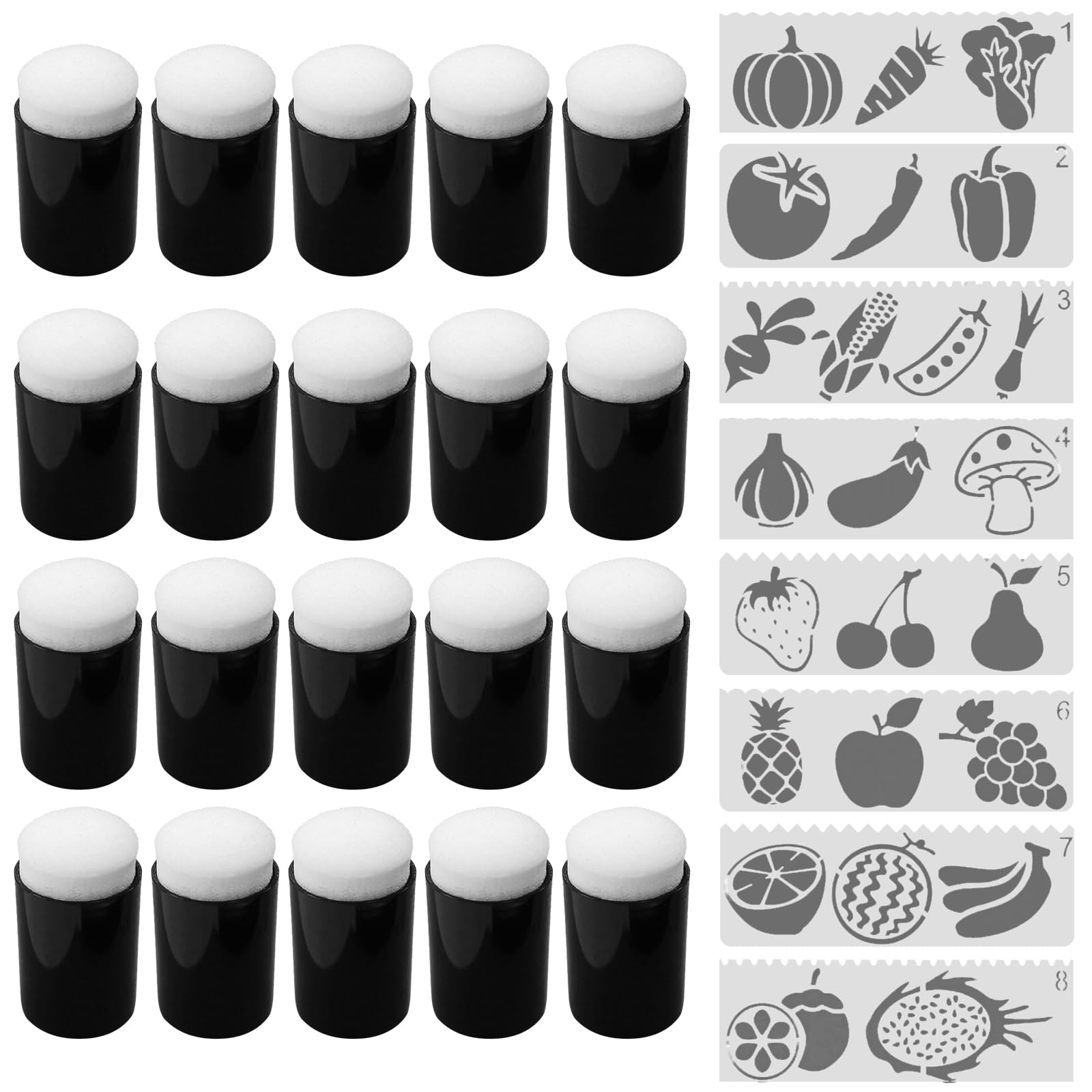 Lot de 20 éponges à doigts et 8 pochoirs légumes/fruits Daily Treasures