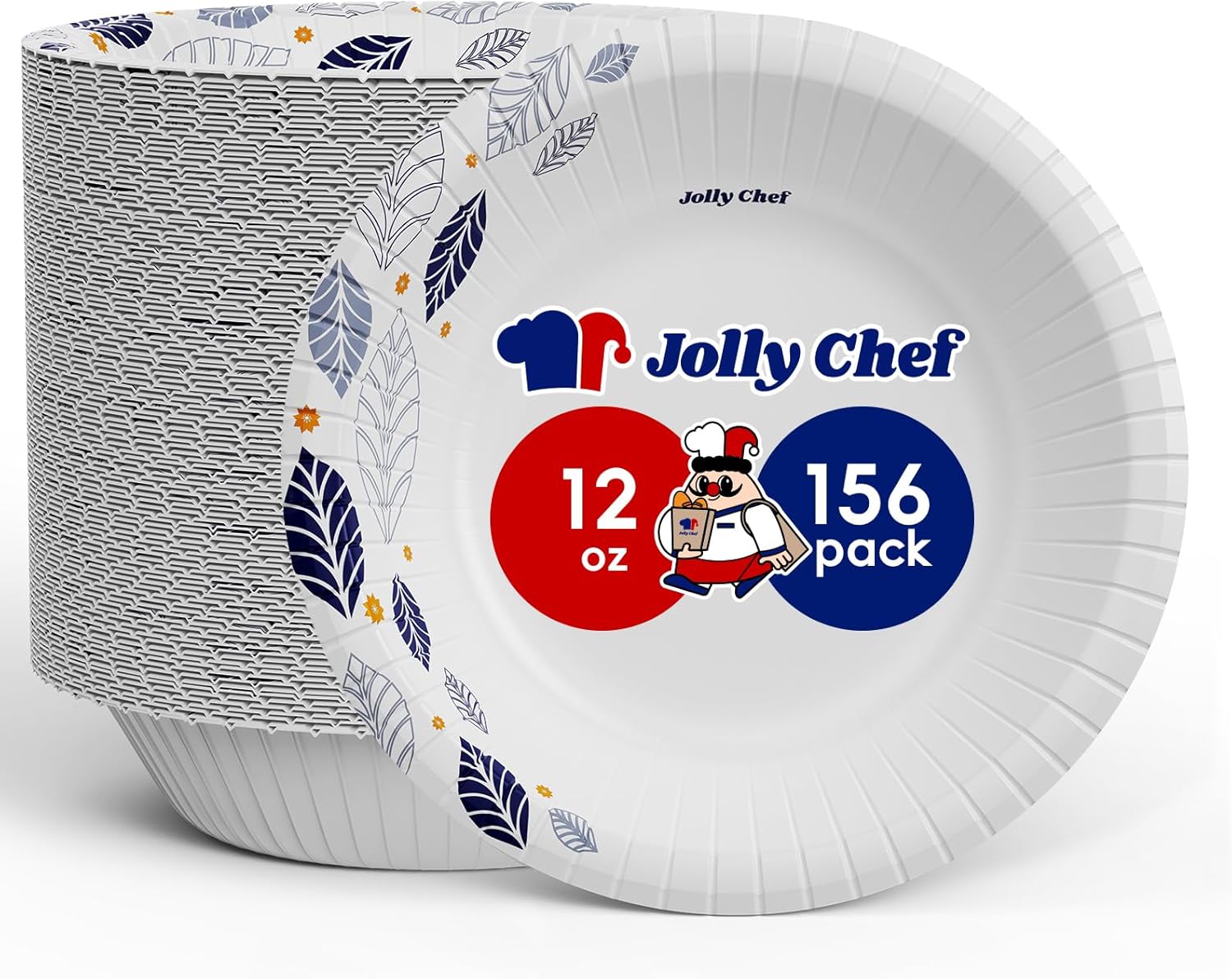 JOLLY CHEF 16 OZ Disposable Paper Bowls with Floral Print 156 Count Heavy-duty Bowls Bulk Perfect for Parties,Picnics,and Everyday Use