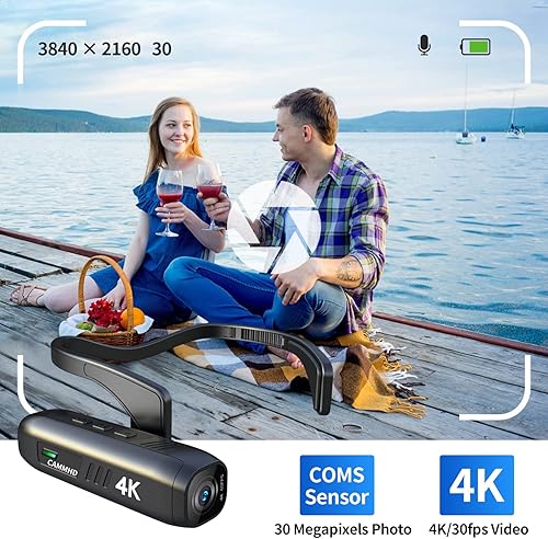Miniatura 2 de CAMMHD - Cámara C2 4K montada en la cabeza, cámaras de video antivibraciones control de aplicación, batería de 2200 mAh funciona 5 horas, cámara