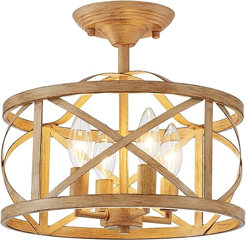 Lámpara de techo semiempotrada, lámpara de techo vintage de granja, lámpara de techo de jaula de metal para cocina, comedor, pasillo, dormitorio,